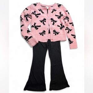 btween Pink and Black Bow Patterned Sweater and Ribbed Pants